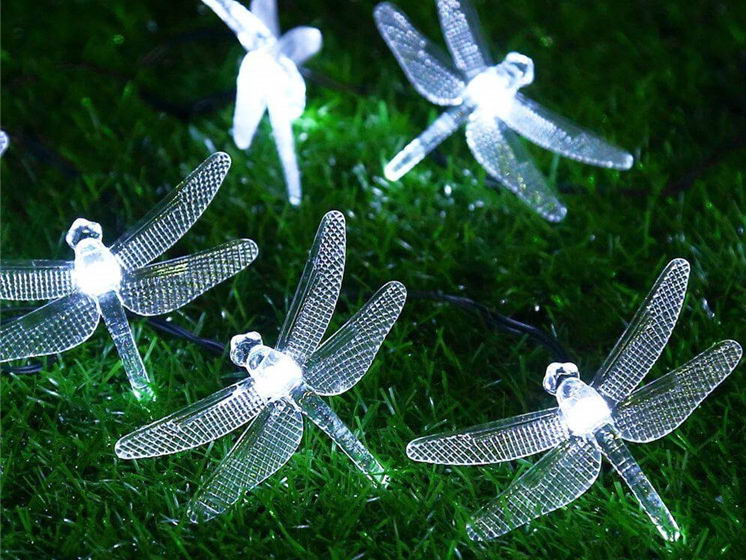 Solar garden string lights with dragonfly (white)